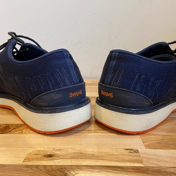 Swims Mens Navy Blue Knit Lace-Up Sneakers With White & Orange Sole Oxford 10 - Picture 10 of 14
